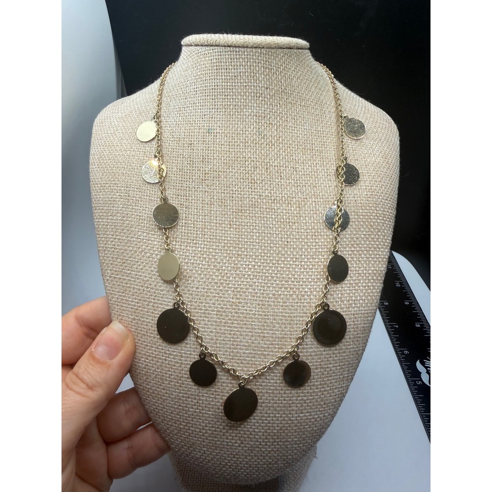 J.Crew Gold Tone Multi Coin Charm Necklace Dangle Disc Link Chain Jewelry